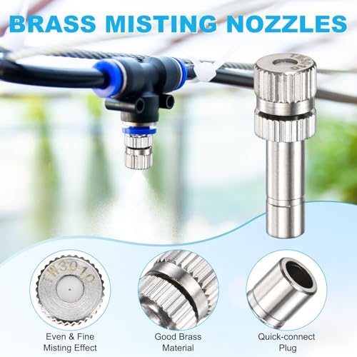 M METERXITY 20-Pack Brass Misting Nozzles, 0.012"/0.3mm Orifice Mister Replacement Heads for Outdoor Cooling System/Landscaping/Humidification/Greenhouse, 6mm Low-Pressure Fog Sprayer Nozzle - size: 0.012"/0.3mm, style: without Filter Mesh