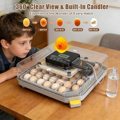 Series IV - 48 Egg Professional Incubator for Breeders, Automatic Sensor-Based Precise Humidity & Temp Control, Adjustable Spacing, Auto Turn & Auto Stop, Preset Incubation Days, Chick Separator - size: 48-Egg Gray