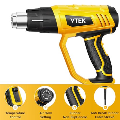Heat Gun 1800W Hot Air Gun140℉-1202℉ Fast Heating Variable Temperature Control with 4 Nozzles for Shrinking PVC,Stripping Paint,Vinyl Wrap