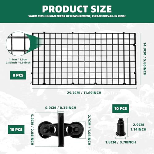 soujkooy 8Pcs Fish Tank Divider, Plastic Aquarium Egg Crate Grid | 5.9x11.8in/15X30cm, with 10 Sucker Clips and Bracket Ties, Plastic Grid Tray Egg Crate, Bottom Isolation