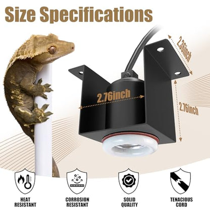 Reptile Ceramic Socket Heat Lamp Fixture, 2Pcs Terrarium Clamp Light Holder for Lizard, Gecko, Snake, Bearded Dragon, Dual On/Off Switch, 300W Max (Bulbs Not Included) - size: Concave Style
