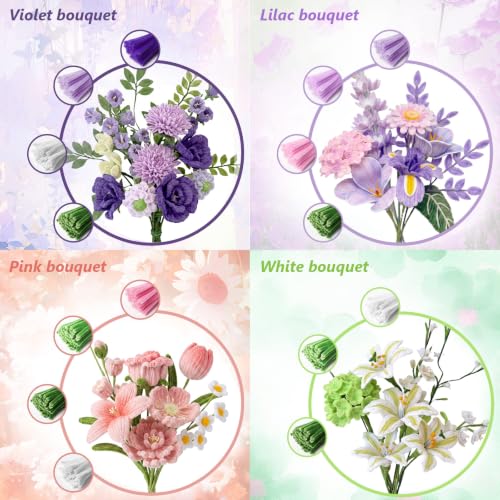 Cwczhi 600 PCS Pipe Cleaners Craft,9 Colors Purple Pipe Cleaner Flower Kit | with Instructions,Floral Wires,Stamen,Wrapping Paper& Ribbon,Art and Craft Supplies - color: purple