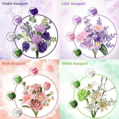 Cwczhi 600 PCS Pipe Cleaners Craft,9 Colors Purple Pipe Cleaner Flower Kit | with Instructions,Floral Wires,Stamen,Wrapping Paper& Ribbon,Art and Craft Supplies - color: purple