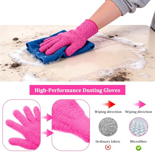 Abeillo Microfiber Gloves for Plants Dusting Cleaning, Reusable Washable Cleaning Gloves Mittens House Cars Blinds Dusting - color: Hot Pink