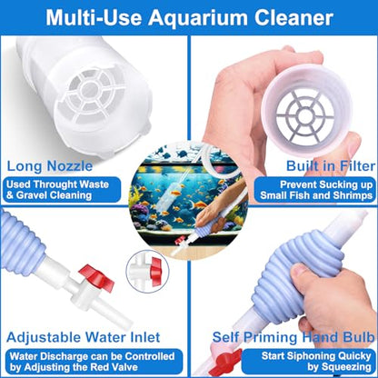 Fish Tank Cleaning Kit Set of 4 Pieces, Aquarium Siphon Algae Scraper Aquarium Net Algae Remover for Fish Tank, Aquarium Cleaner Vacuum Suitable for Changing Water and Cleaning Fish Tanks | Lanswood