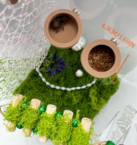 2 Pcs Anti- Escape Jumping Spider Food Bowl with Magnet Water Feeder Bowls Mini Reptile Feeder for Jumping Spider, Gecko etc, Round
