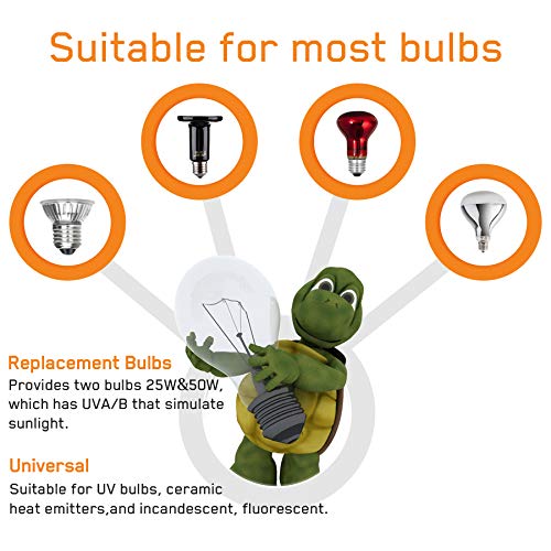 Reptile Heat Lamp,Heating Lamp with Clamp, Adjustable Habitat Basking Heat Lamp,UVA/UVB Light Lamp 360° Rotatable Clip and Dimmable Switch for Aquarium(Bulb Included) (E27,110V) - color: Silver