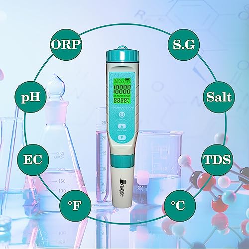 7 in 1 Water Quality Tester Pen Meter for Pools, Drinking Water Aquariums hydroponic Cooking Tester Measure Water by 7 parameters: PH/TDS/EC/ORP/S.G/Water Salinity/Temp - style: 7 in 1 PH/TDS/EC/ORP/S.G/Water Salinity/Temp