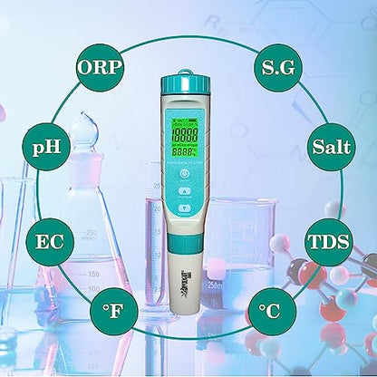 7 in 1 Water Quality Tester Pen Meter for Pools, Drinking Water Aquariums hydroponic Cooking Tester Measure Water by 7 parameters: PH/TDS/EC/ORP/S.G/Water Salinity/Temp - style: 7 in 1 PH/TDS/EC/ORP/S.G/Water Salinity/Temp