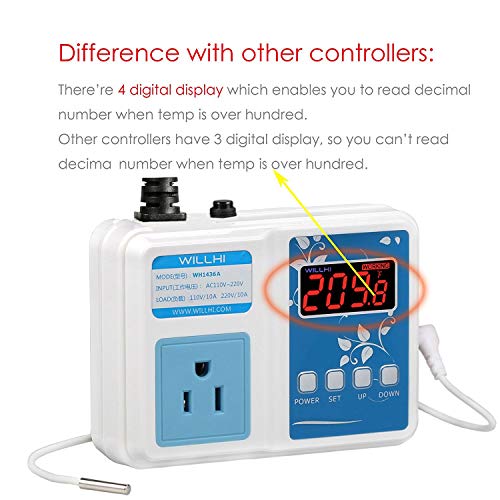WH1436A 10A Temperature Controller 110V | Digital Thermostat Switch Sous Vide Controller NTC 10K Sensor Improved Version