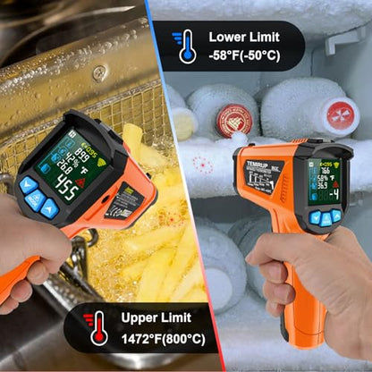 Infrared Thermometer Gun, Non Contact Digital Laser Thermometer Temperature Gun with Color LCD for Cooking, Home Repairs, Humidity Measurement, Adjustable Emissivity -58°F to 1472°F(-50~800°C) - color: Orange -58℉~1472℉(-50℃~800℃)
