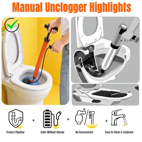 Toilet Unclogger Drain Auger Plunger for Kitchen,Sink,Bathroom,Shower,Floors Drain,No Extra Accessories, Lightweight & Easy to Use for Women & Elderly, Clog Remover Tool Fits NPS 1.5-4.5" Pipes | Kitchen, Sink, Bathroom, Shower, Floors Drain, No Extra Acc