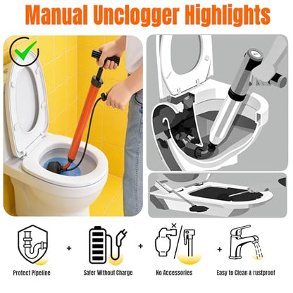 Toilet Unclogger Drain Auger Plunger for Kitchen,Sink,Bathroom,Shower,Floors Drain,No Extra Accessories, Lightweight & Easy to Use for Women & Elderly, Clog Remover Tool Fits NPS 1.5-4.5" Pipes | Kitchen, Sink, Bathroom, Shower, Floors Drain, No Extra Acc