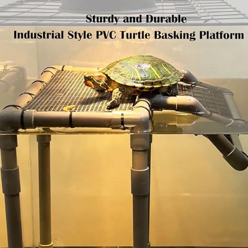Large Turtle Basking Platform, 10.8" Width Resting Area with Ramp, PVC Standing Basking Dock for Aquatic, DIY Turtle Tank Accessories for 25/29/40/55 Gallon - size: Large