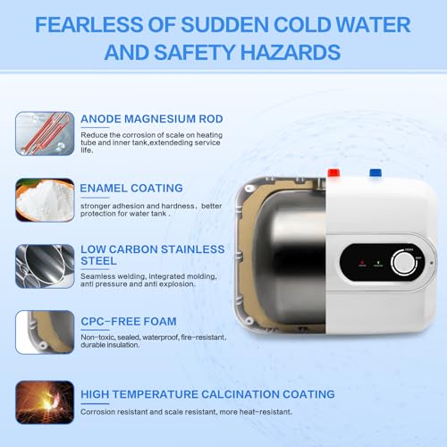 4 Gallon Tank Water Heater Under Sink Instant Hot Water 1500w 120V,Kitchen Under Counter RV Small Hot Water Heater with Release Valve 3-Way Diverter Vavle,1/2" NPT White - color: White, size: 4 Gallon