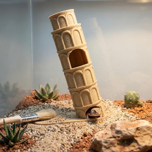 Reptile Climbing Branch Habitat Decor Lizard Basking Platform and Hideout 3D Printed Leaning Tower of Pisa for Leopard Gecko, Bearded Dragon, Snake, and Small Amphibians