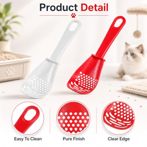 2 Pcs Hamster Sand Bath Scoop Hamsters Cage Accessories Sifter Shovel | Plastic Litter Scooper Small Animal Litter Scoop Red White Plastic Mesh Scooper for Chinchilla Bearded Dragon Gerbil Reptile