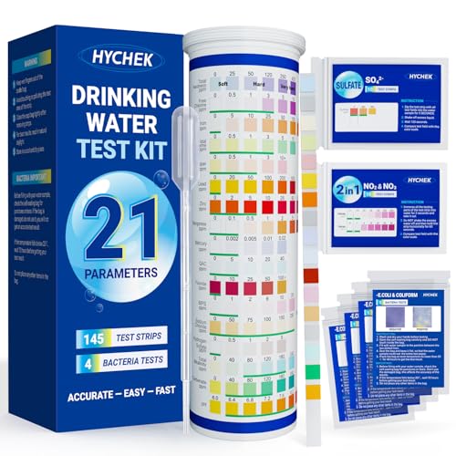 21 in 1 Accurate Drinking Water Test Kit, Well Water Testing Kit | 145 Strips + 4 Bacteria Tests, Home Tap Water Tester for Iron Lead Nitrate Fluoride Chlorine Copper Hardness pH and More