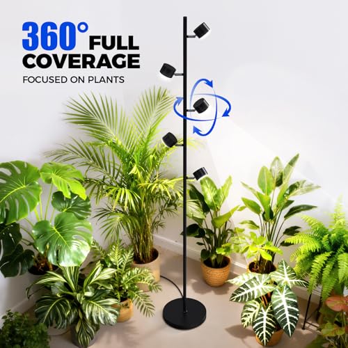 Barrina T1X5 Standing Grow Light for Indoor Plant, 6FT 50W 5000K, High PPFD | Vertical Plant Lights for Growing, Tall Plant, Adjustable 5 Heads, 6 Foot with Foot Switch, Full Spectrum, Heat Dissipation - size: 50W-6FT-5 Heads