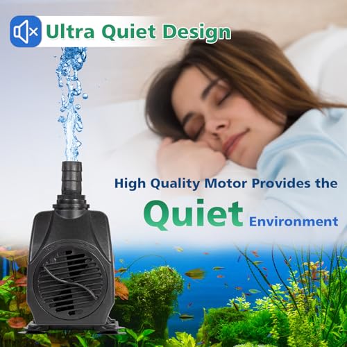 800GPH Submersible Water Pump(3000L/H 60W), Adjustable Ultra Quiet Fountain Pump with 4 Nozzles 10ft High Lift for Aquarium, Fish Tank, Pond, Waterfall, Outdoor, Hydroponics - size: 800GPH