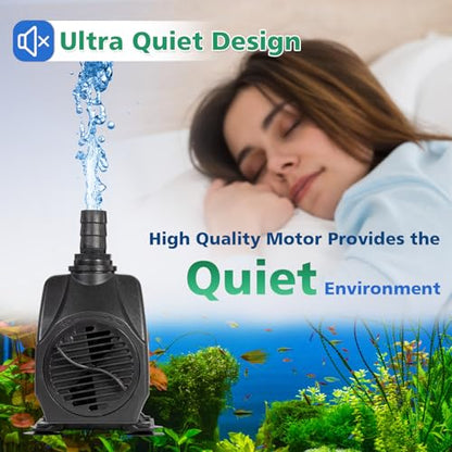 800GPH Submersible Water Pump(3000L/H 60W), Adjustable Ultra Quiet Fountain Pump with 4 Nozzles 10ft High Lift for Aquarium, Fish Tank, Pond, Waterfall, Outdoor, Hydroponics - size: 800GPH