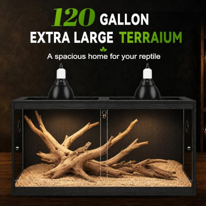 120 Gallon Reptile Tank, Bearded Dragon Tank, 4x2x2 Reptile Enclosure with Clear Tempered Glass Side Panels, Front Sliding Doors and Ventilated Mesh Roof, Black - color: Black