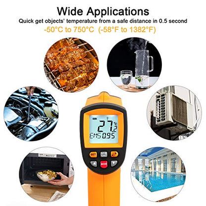 Infrared Thermometer (Not for Human)-58°F to 1382°F, Non-Contact Laser Temperature Gun with Alarm& Data Saving, Temperature Thermometer Measuring Gun for Kitchen Cooking, BBQ, Ovens… - color: -58°F~1382°F
