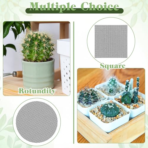 100 Pcs Bonsai Pot Meshs Pad, 4 inch Round&Square Flower Pot Hole Mesh | Drainage Mesh Hole Screens Durable Reusable Bonsai Bottom Grid Mat Gardening Essentials