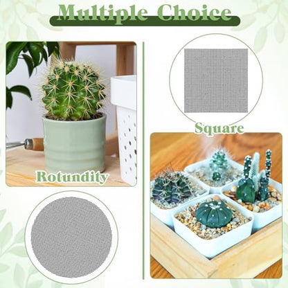 100 Pcs Bonsai Pot Meshs Pad, 4 inch Round&Square Flower Pot Hole Mesh | Drainage Mesh Hole Screens Durable Reusable Bonsai Bottom Grid Mat Gardening Essentials