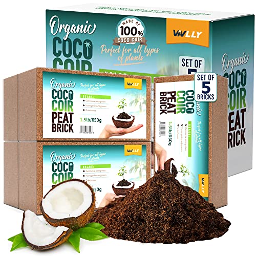 Coco Coir Bricks 5-Pack (650g Each) – Peat-Free Coconut Coir/Peat, Low EC & pH Balanced, High Expansion Seed Starter for Potting Mix, Hydroponics, Mushroom Substrate & Reptile Bedding