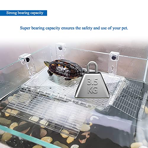Hanging Turtle Basking Platform, Adjustable Acrylic Aquatic Reptile Turtle Tank Dock with Ramp, for Aquatic Turtles, Turtle Tank Aquarium - Medium (12inch)