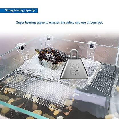 Hanging Turtle Basking Platform, Adjustable Acrylic Aquatic Reptile Turtle Tank Dock with Ramp, for Aquatic Turtles, Turtle Tank Aquarium - Medium (12inch)