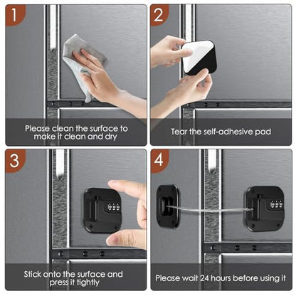 Refrigerator Lock, Fridge Locks for Kids, Freezer Lock with Code | Combination lock for Locker and Drawers, Cabinet Locks Baby Proofing, Oven Lock Child Safety, No Keys Needed (Black-2Pack ) - color: Black-2Pack