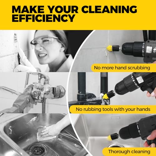 Holikme 6pcs Drill Brush Multi-Purpose & Grout Head,Crevice Cleaning Brush | 3/4”W Drill Brush Attachment Set, Corner Brush, Detailing Brushes for Home/Kitchen/Bathroom/Grout/Tile/Shower/Tub
