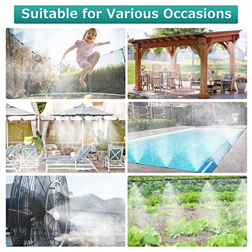 GOTGELIF Patio Misting System, DIY Outdoor Water Mister Cooling Kit | 50FT Leak-Proof Hose with 12 Brass Nozzles, 3/4 Faucet Adapter & 2 Shut-off Valves for Garden, Gazebo, Greenhouse Cooling