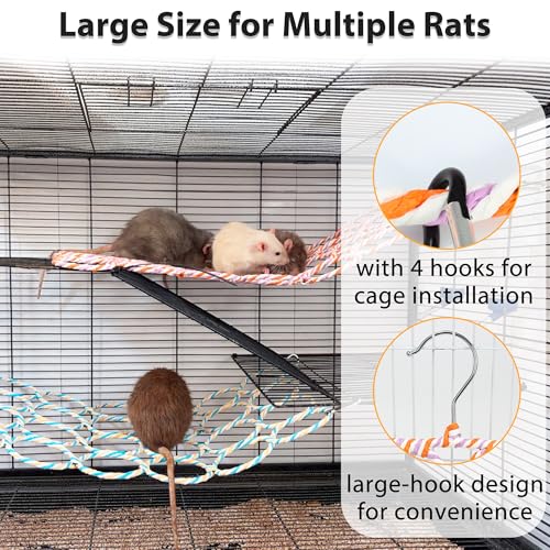 Rat Climbing Rope Net Toy for Cage, Hanging Swing Toy (Random Color) | Multifunctional Small Pet Activity Toy Works As Hemp Perch, Rope Ladder, Bridge and Hammock for Rats, Birds to Climb and Rest