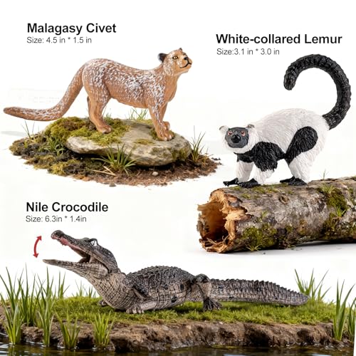 12PCS Realistic Madagascar Animal Figurines Toys Plastic Jungle Animals | Figures Playset, Lemur, Chameleon, Tortoise, Frog, Crocodile, Snake with Tree Valentine's Day Gifts for Kids - style: 12PCS Madagascar Reptile Animals