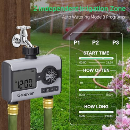 Garden Sprinkler Hose Timer Automatic Watering System 2 Outlet | with Rain Delay, Manual, Hose Timer Programmable Faucet Timer for Yard Lawn Pool - style: 2 outlets