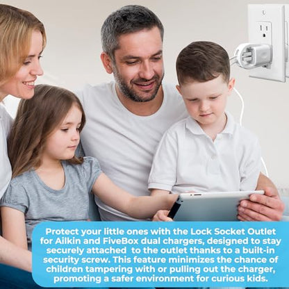Charger Lock for Ailkin Dual, FiveBox Chargers Anti-Theft & Tug-ProofChild-Safe Charger Lock System A Safety Device to Lock Your Charger to Wall Plate via Security Screw. Made in USA