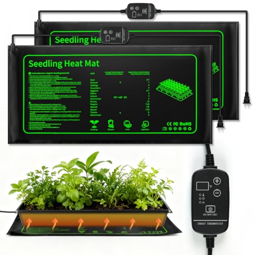 2 Pack Seedling Heat Mat with Thermostat for Plants Seed Starting,10"x20.5" | Temp-Adjustable, Improve germination rate, Stable evenly heat, temperature range 70- 95°F(21-35°C),Waterproof, Fit 1020 Tray - size: 10×20"-2P--Adjustable