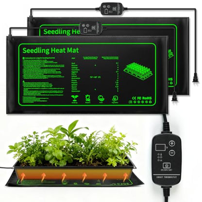 2 Pack Seedling Heat Mat with Thermostat for Plants Seed Starting,10"x20.5" | Temp-Adjustable, Improve germination rate, Stable evenly heat, temperature range 70- 95°F(21-35°C),Waterproof, Fit 1020 Tray - size: 10×20"-2P--Adjustable