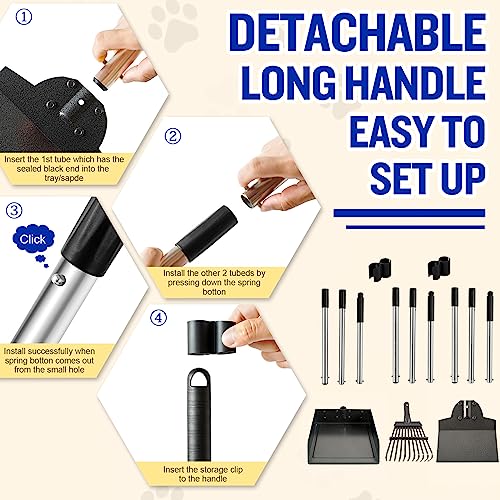 Dog Pooper Scooper, Tray Rake and Spade 3 Pack Poop Scoop Adjustable Long Handle Metal with Bin for Pet Waste Removal, No Bending Clean Up for Large and Small Dogs - size: tray, rake & spade