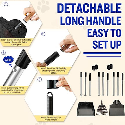 Dog Pooper Scooper for Large Dogs, 3 Pack Adjustable Long Handle Metal Tray, Rake and Spade Poop Scoop with Bin for Pet Waste Removal, No Bending Clean Up for Medium and Large Dogs - size: tray, rake & spade(Large)