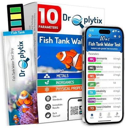 Digital Aquarium Water Test Kit, App-Enabled 10-in-1 Fish Tank Test Kit for Freshwater & Saltwater, Aquarium Test Strips for Fish Tanks, Reef, pH, Ammonia, Nitrate, Nitrite, GH, KH, Chlorine