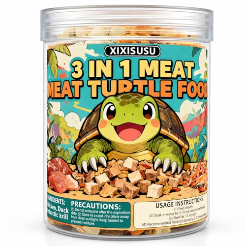 Freeze-Dried Chicken, Duck & Krill for Turtles, Cats & Dogs | 3 oz Canister | Protein-Rich Diet for Aquatic Turtles, Sensitive Stomach Pets & Skin Health (3 oz)