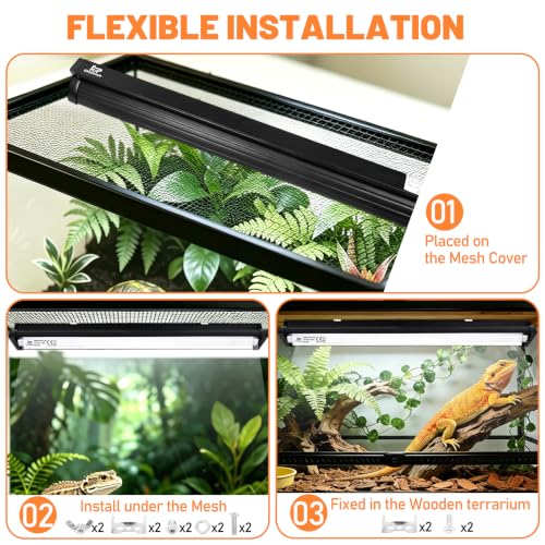 T8 Reptile Light Fixture with 10.0 HO UVB Bulb Lighting 20W, High Output UVB Light for Reptiles Terrarium Hood, 24Inch UVB Light for Desert Bearded Dragon, Lizards, Tortoise Terrarium Tank - size: 24INCH-10.0