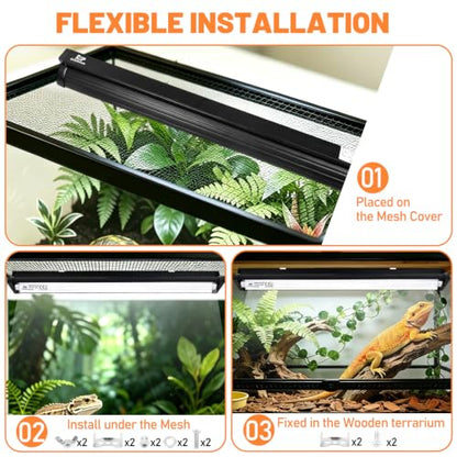 T8 Reptile Light Fixture with 10.0 HO UVB Bulb Lighting 20W, High Output UVB Light for Reptiles Terrarium Hood, 24Inch UVB Light for Desert Bearded Dragon, Lizards, Tortoise Terrarium Tank - size: 24INCH-10.0