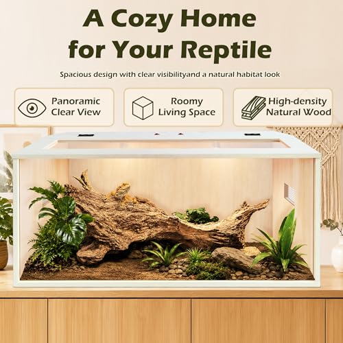 Bearded Dragon Tank,Wooden Reptile Tank and Lizard Tank,Tempered Glass Large Bearded Dragon Enclosure with Built-in Lamp Fixture (32X16X16inch,34 Gallons) - color: Wooden Roof, size: 32X16X16inch,34 Gallons