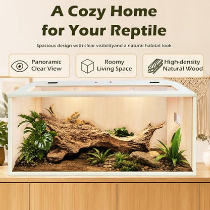 Bearded Dragon Tank,Wooden Reptile Tank and Lizard Tank,Tempered Glass Large Bearded Dragon Enclosure with Built-in Lamp Fixture (32X16X16inch,34 Gallons) - color: Wooden Roof, size: 32X16X16inch,34 Gallons