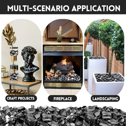 10 Pounds Fire Glass 1/2 Inch High Reflective Tempered Firepit Glass | Onyx Black Rocks for Fireplace, Fire Pit Table, Fire Bowl and Landscaping & DIY Crafts - color: Onyx Black, size: 1/2 inch, 10lb